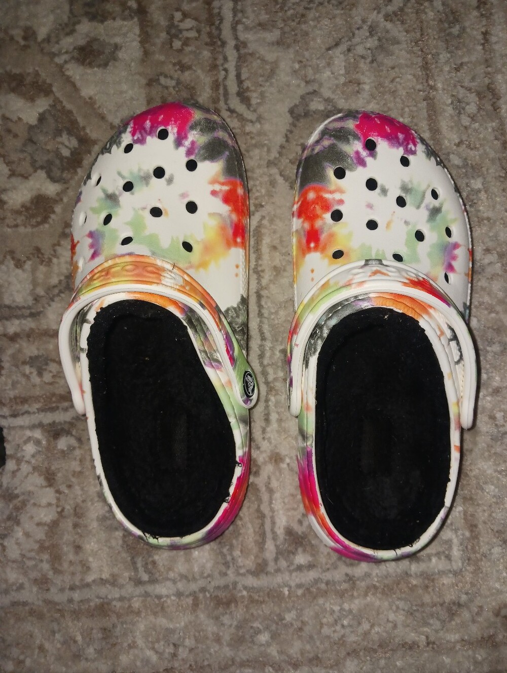 CROCS Tie-Dye Clogs in White with Pink, Orange & Green